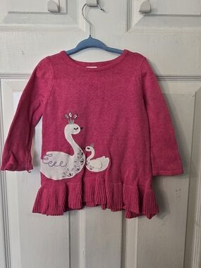 Gymboree Hot Pink Swan Appliqué Ruffle-Hem Sweater
